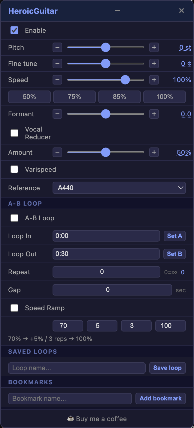 HeroicGuitar extension panel